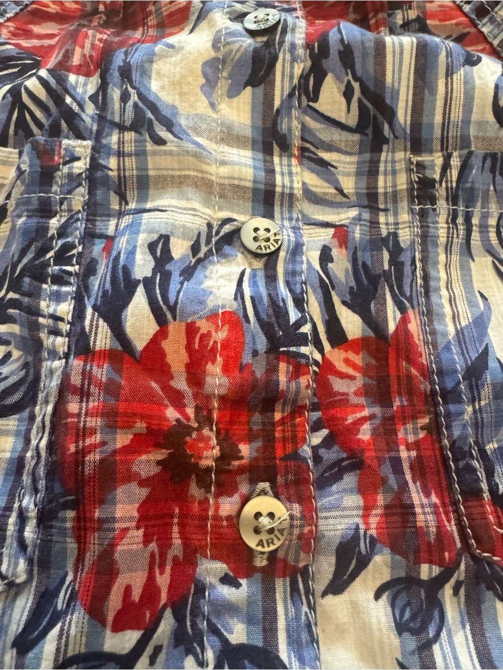 Ariat Real Women’s XL Relaxed Sleeveless Western Shirt Floral Plaid Button Front - Picture 5 of 9